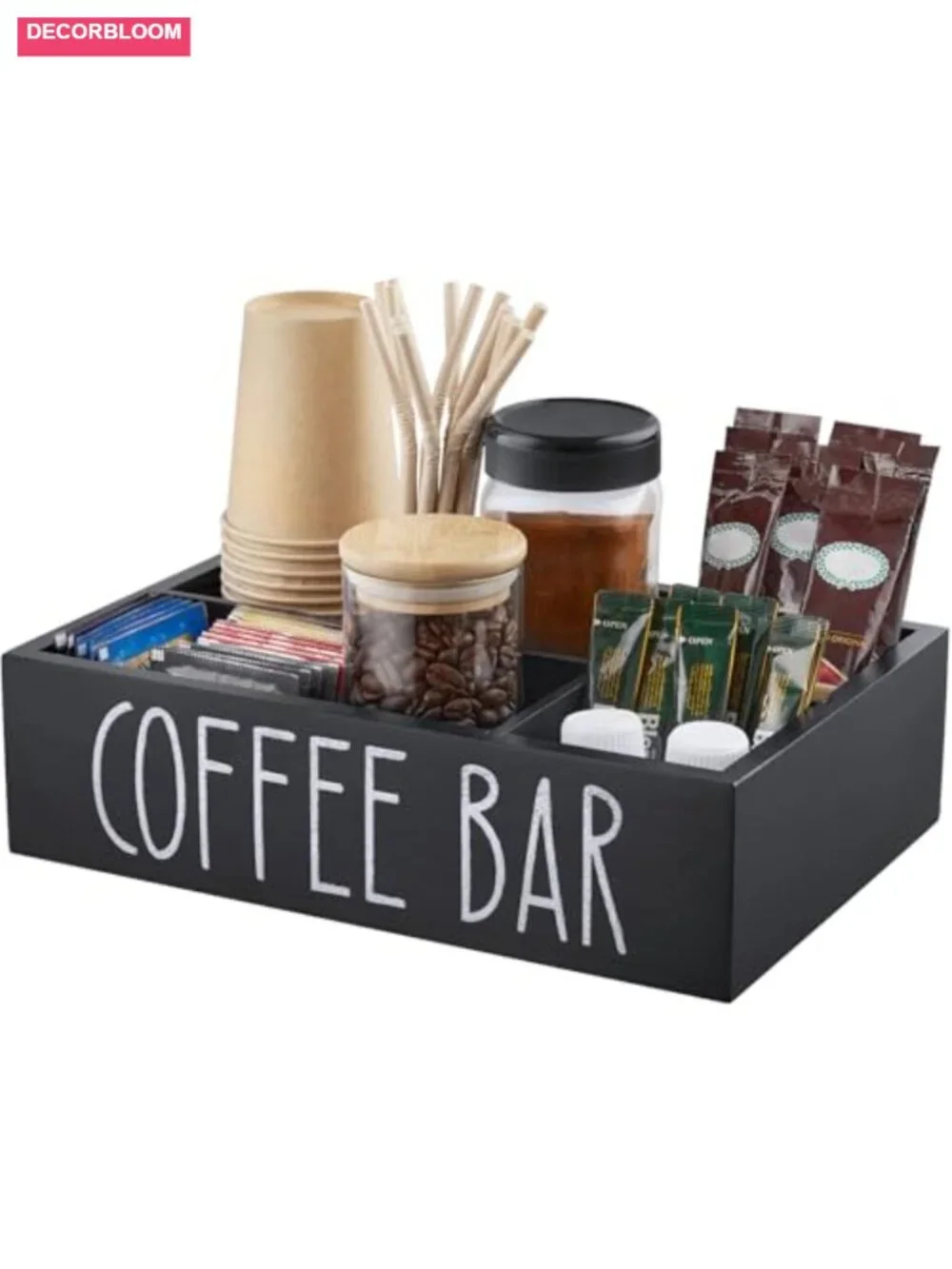 Wood Coffee Station Organizer with Removable Dividers - Farmhouse Countertop